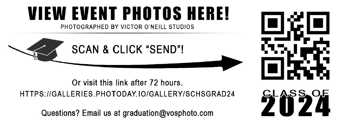 QR Code and Link Information to access Graduation Photos from the Class of 2024 Graduation.