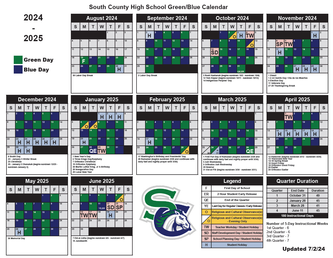 south country green/blue schedule